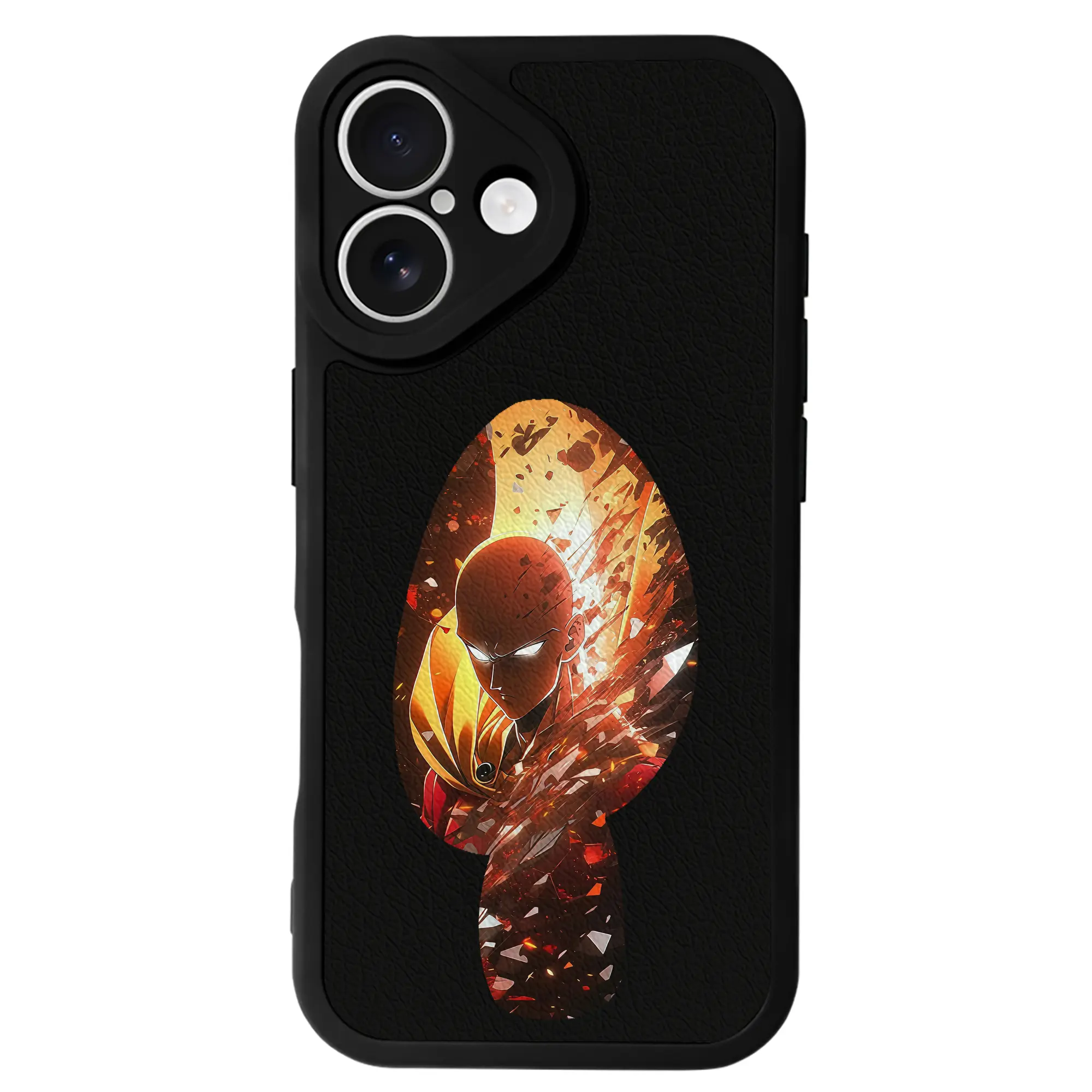 ワンパンマン グッズ サイタマ - IPhone 16シリーズ対応 ・ シリコンスマホケース ・ レザー調 ・ 高精度フィット ・ 耐衝撃 ・ ワイヤレス充電対応 ・ 精密カット